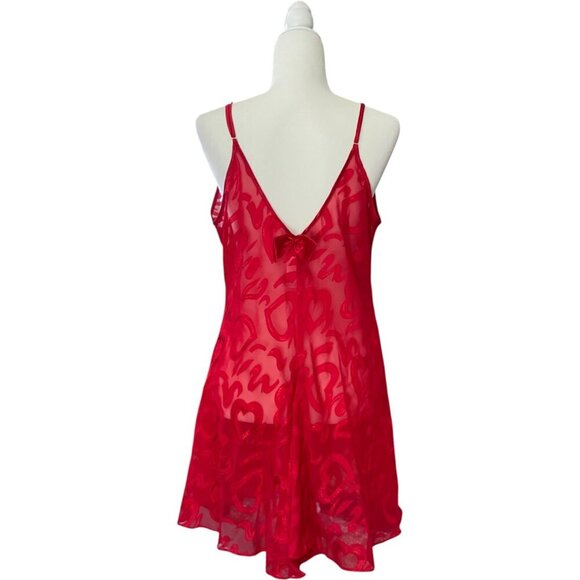 Vintage Y2K Frederick's of Hollywood Red Sheer Heart lingerie Nightwear Size 1X - Picture 2 of 4